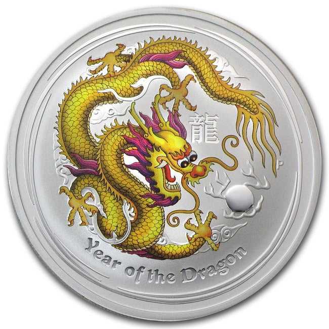 2012 Colorized Australia Year of the Dragon 1 oz Silver BU (Yellow Series II) - Zion Metals