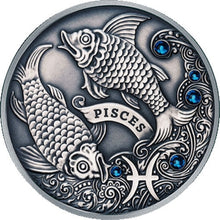 Load image into Gallery viewer, 2013 Belarus Signs of the Zodiac Pisces Antique finish Silver Coin | ZM | Zion Metals
