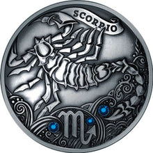 Load image into Gallery viewer, 2013 Belarus Signs of the Zodiac Scorpio Antique finish Silver Coin | ZM | Zion Metals
