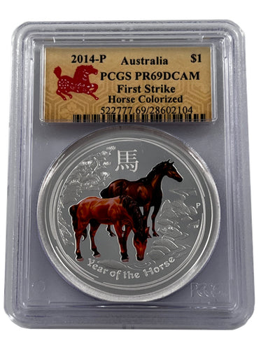 2014 Perth Mint Lunar Year Of The Horse Colorized PCGS PR 69 Silver 1 oz Coin Silver - Zion Metals