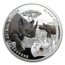 Load image into Gallery viewer, 2014 Niue Black Rhinoceros Endangered Animal Species 1/2 oz Proof Silver Coin - Zion Metals
