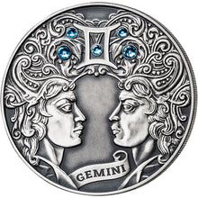 Load image into Gallery viewer, 2014 Belarus Signs of the Zodiac Gemini Antique finish Silver Coin | ZM | Zion Metals
