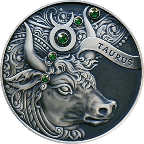 2014 Belarus Signs of the Zodiac Taurus Antique finish Silver Coin | ZM | Zion Metals