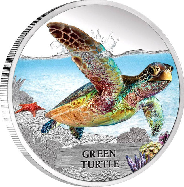 2014 Tuvalu 1 oz Silver Green Turtle Proof | ZM | Zion Metals
