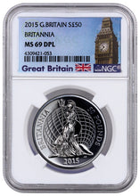 Load image into Gallery viewer, 2015 Great Britain 1 oz Silver Britannia £50 Coin NGC MS69 DPL | ZM | Zion Metals
