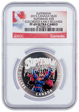 Load image into Gallery viewer, 2015 Canada Iconic Superman Comic Book Covers - Superman #28 1 oz Silver Colorized Proof $20 NGC PF69 | ZM | Zion Metals
