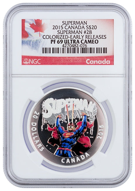 2015 Canada Iconic Superman Comic Book Covers - Superman #28 1 oz Silver Colorized Proof $20 NGC PF69 | ZM | Zion Metals