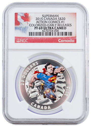 2015 Canada Iconic Superman Comic Book Covers - Action Comics #1 1 oz Silver Colorized Proof $20 NGC | ZM | Zion Metals