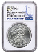 Load image into Gallery viewer, 2016 1 oz American Silver Eagle BU NGC MS69 - Zion Metals
