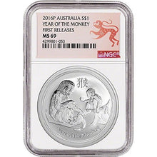 Load image into Gallery viewer, 2016 Australia Year of the Monkey 1 oz Silver BU (Series II) NGC MS69 | ZM | Zion Metals
