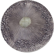 Load image into Gallery viewer, 2017 CHAD LIBYAN DESERT GLASS – METEORITE ART SERIES 5 OZ SILVER COIN | Zion Metals
