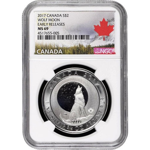 2017 3/4 oz Canadian Silver Wolf Moon Coin NGC MS69 | ZM | Zion Metals