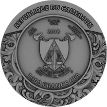 Load image into Gallery viewer, 2018 Cameroon Carved Skull II 1 oz Antique finish Silver Coin 1000 Francs | ZM | Zion Metals
