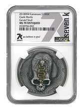 Load image into Gallery viewer, 2018 Cameroon 1 oz Silver Carved Skull Clade Mortis Bones NGC MS70 - Zion Metals
