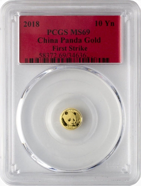 2018 1 Gram China Gold Panda 10 Yuan PCGS MS69 First Strike - ZM