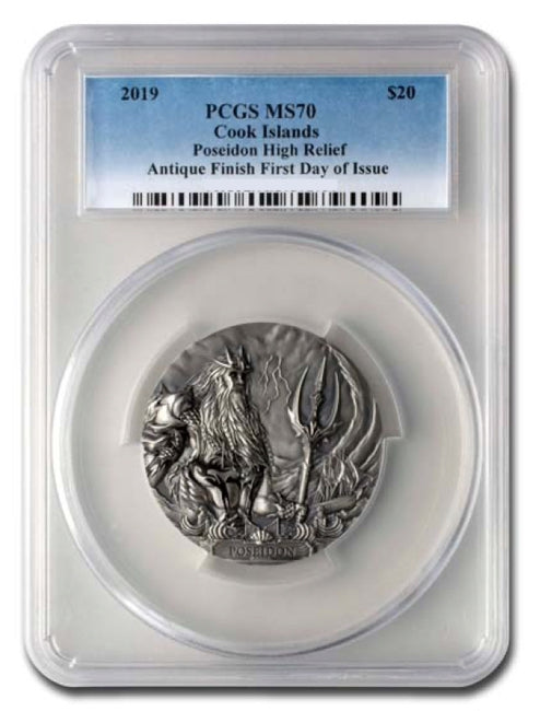 2019 Cook Islands PCGS MS70 3 oz Silver Poseidon Gods Of The World Coin - Zion Metals