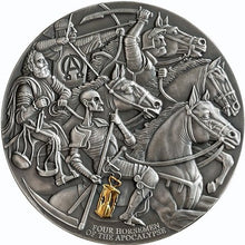Load image into Gallery viewer, 2019 Cameroon Four Horsemen of The Apocalypse 3 oz Antique Finish Silver Coin | ZM | Zion Metals
