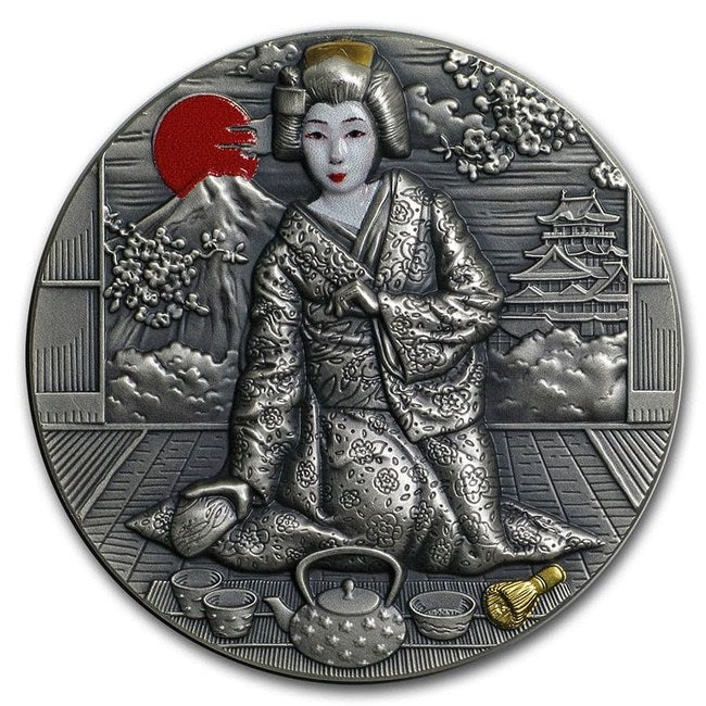 2019 Niue 2 oz Antique Silver Japanese Culture Geisha | ZM | Zion Metals