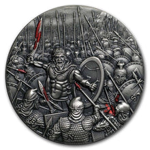Load image into Gallery viewer, 2019 Niue 2 oz Antique Silver Great Commanders Leonidas | ZM | Zion Metals
