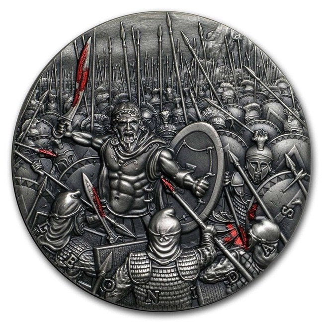 2019 Niue 2 oz Antique Silver Great Commanders Leonidas | ZM | Zion Metals