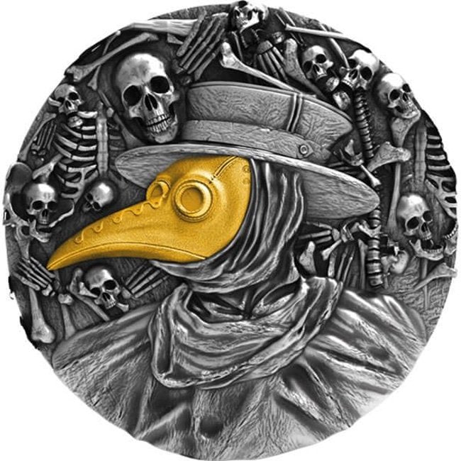 2019 Niue Mask of Plague Doctor 2 oz Antique finish Silver Coin - Zion Metals