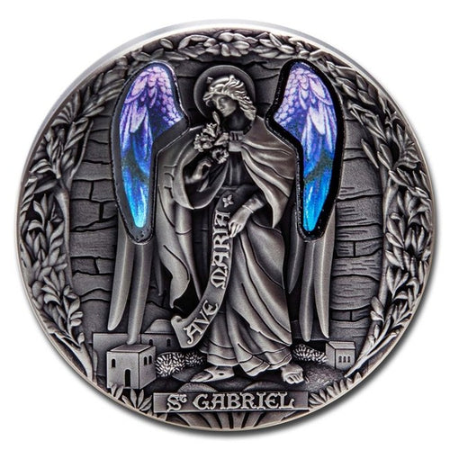 2020 Republic of Cameroon 2 oz Antique Silver Archangel Gabriel | Zion Metals