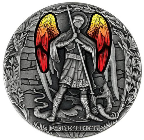 2020 Republic of Cameroon 2 oz Antique Silver Archangel Michael | Zion Metals