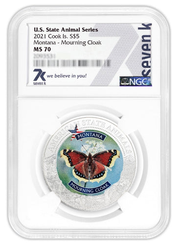 2021 COOK ISLANDS MONTANA MOURNING CLOAK Butterfly NGC MS70 AMERICAN STATE ANIMALS 1 OZ SILVER COIN | ZM | Zion Metals