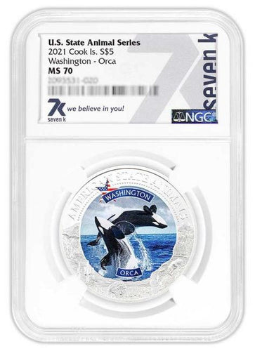 2021 COOK ISLANDS WASHINGTON ORCA WHALE NGC MS70 AMERICAN STATE ANIMALS 1 OZ SILVER COIN | ZM | Zion Metals
