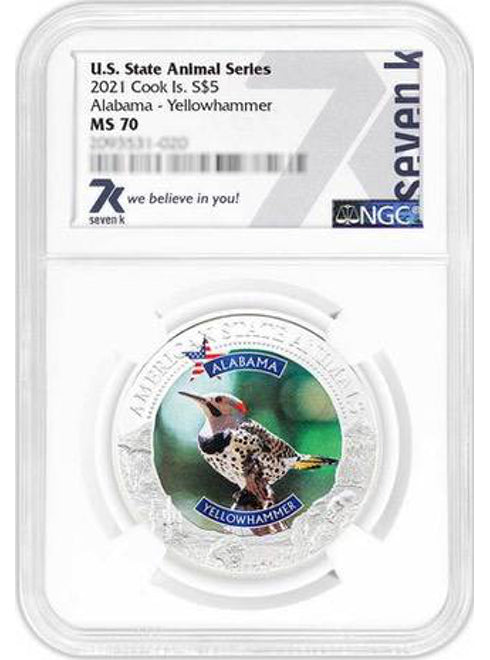 2021 COOK ISLANDS ALABAMA YELLOWHAMMER NGC MS70 AMERICAN STATE ANIMALS 1 OZ SILVER COIN - Zion Metals