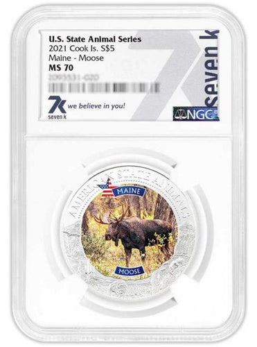 2021 COOK ISLANDS MAINE MOOSE NGC MS70 AMERICAN STATE ANIMALS 1 OZ SILVER COIN - Zion Metals