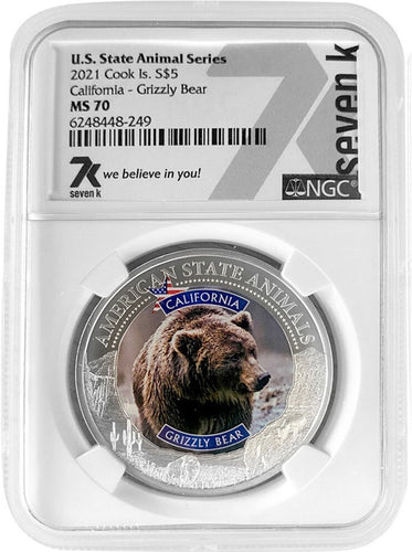 2021 COOK ISLANDS CALIFORNIA GRIZZLY BEAR NGC MS70 AMERICAN STATE ANIMALS 1 OZ SILVER COIN | ZM | Zion Metals
