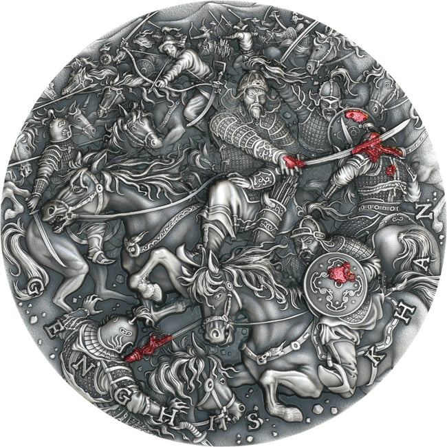 2021 Niue 2 oz Antique Silver Great Commanders Genghis Khan - Zion Metals