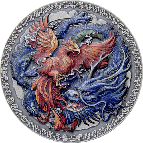 2021 Ghana Phoenix and Dragon Oriental Culture Collection Antique Silver Coin - Zion Metals