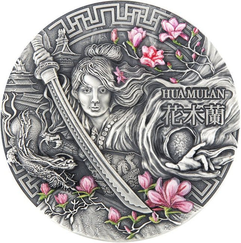 2021 Niue 2 oz Antique Silver Heroines Hua Mulan | Zion Metals