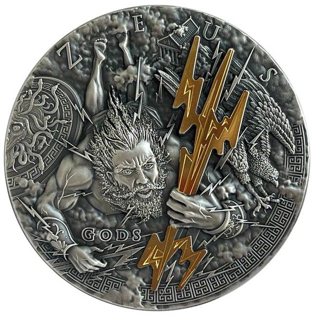 2021 Niue ZEUS GREEK GODS 2 oz Silver High Relief Antique Coin | ZM | Zion Metals