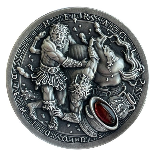 2021 Niue 2 oz Antique Silver Demigods Heracles Ultra High Relief - Zion Metals