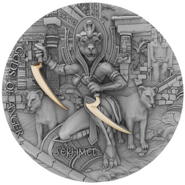 2021 Niue 2 oz Silver GODS OF ANGER SEKHMET Antique Coin | ZM | Zion Metals