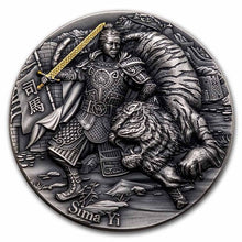Load image into Gallery viewer, 2021 Niue 2 oz Antique Silver Famous Chinese Warriors Sima Yi - Zion Metals
