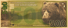 Load image into Gallery viewer, 2022 500mg 999 Fine Gold North American Brown Bear Aurum 24K 1/2 Gram Note - Zion Metals
