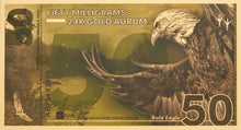 Load image into Gallery viewer, 2022 50mg 999 Fine Gold North American Bald Eagle Aurum 24K 0.05 Gram Note - Zion Metals
