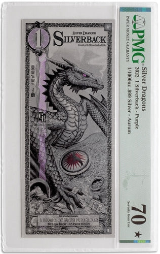2022 Silverback - Silver Dragons Purple Edition Graded PMG 70 .999 Silver Aurum Note - Zion Metals