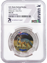 Load image into Gallery viewer, 2022 COOK ISLANDS DELAWARE GREY FOX NGC MS70 AMERICAN STATE ANIMALS 1 OZ SILVER COIN - Zion Metals
