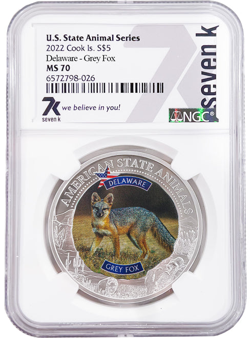 2022 COOK ISLANDS DELAWARE GREY FOX NGC MS70 AMERICAN STATE ANIMALS 1 OZ SILVER COIN - Zion Metals
