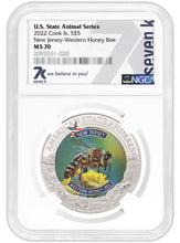 Load image into Gallery viewer, 2022 COOK ISLANDS NEW JERSEY HONEY BEE NGC MS70 AMERICAN STATE ANIMALS 1 OZ SILVER COIN - Zion Metals
