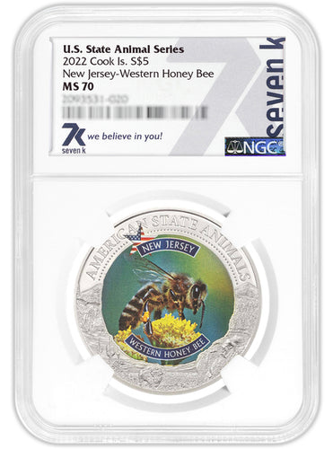 2022 COOK ISLANDS NEW JERSEY HONEY BEE NGC MS70 AMERICAN STATE ANIMALS 1 OZ SILVER COIN - Zion Metals