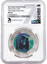 Load image into Gallery viewer, 2022 COOK ISLANDS WEST VIRGINIA BLACK BEAR NGC MS70 AMERICAN STATE ANIMALS 1 OZ SILVER COIN - Zion Metals
