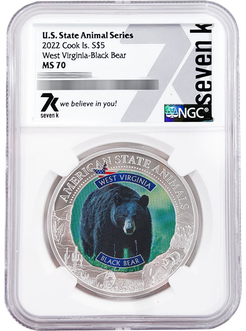 2022 COOK ISLANDS WEST VIRGINIA BLACK BEAR NGC MS70 AMERICAN STATE ANIMALS 1 OZ SILVER COIN - Zion Metals