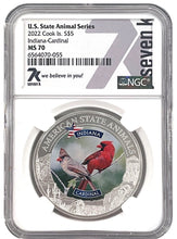 Load image into Gallery viewer, 2022 COOK ISLANDS INDIANA CARDINAL NGC MS70 AMERICAN STATE ANIMALS 1 OZ SILVER COIN - Zion Metals

