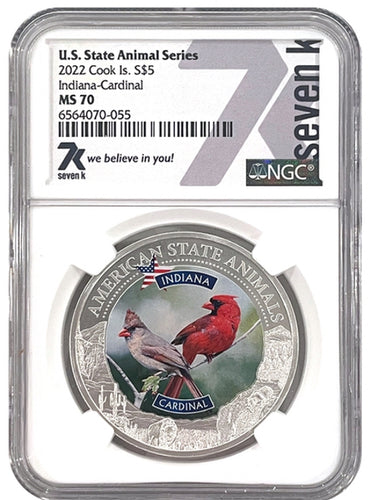 2022 COOK ISLANDS INDIANA CARDINAL NGC MS70 AMERICAN STATE ANIMALS 1 OZ SILVER COIN - Zion Metals